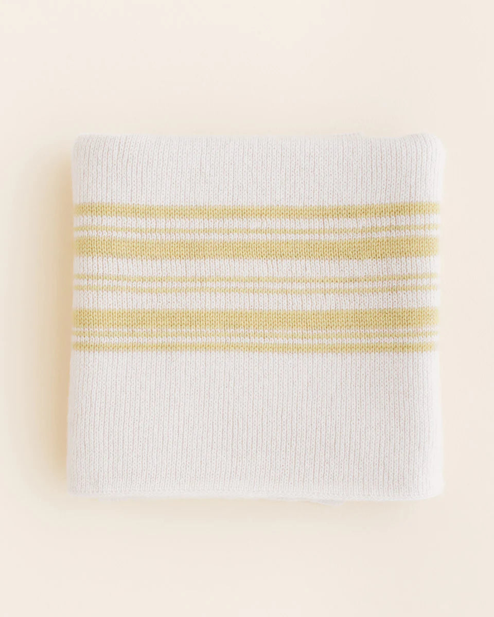 Couverture en laine mérinos off-white ligné Jaune pâle