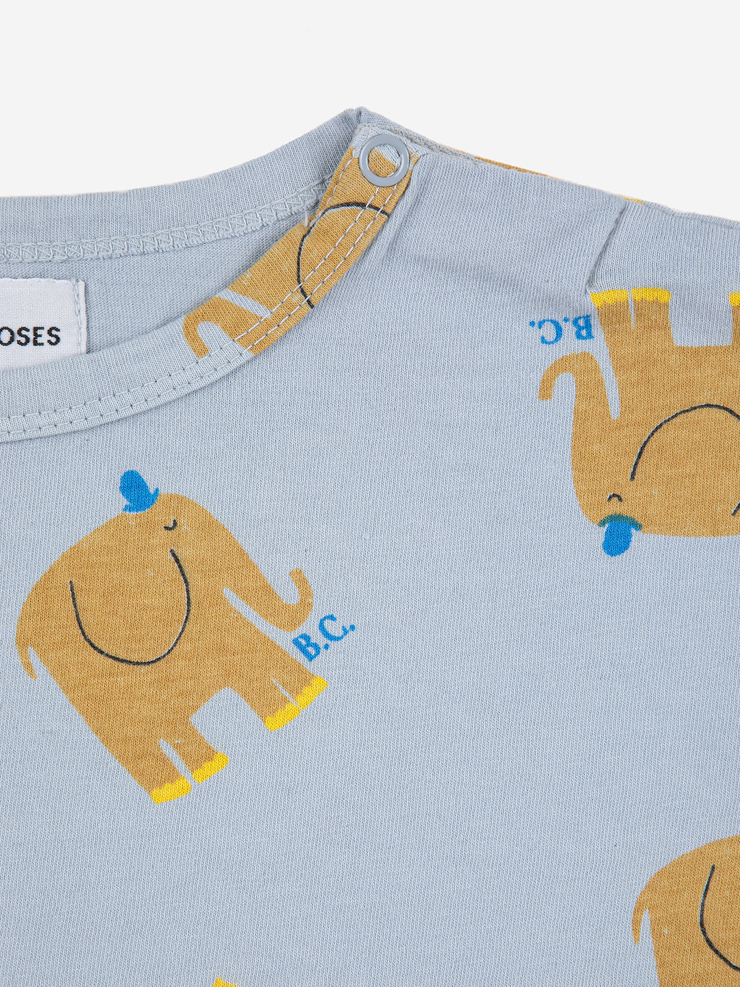 T-shirt manches longues pour bébé en coton biologique bleu avec imprimé éléphants 