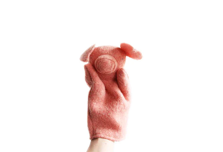 Marionnette à main cochon en laine 