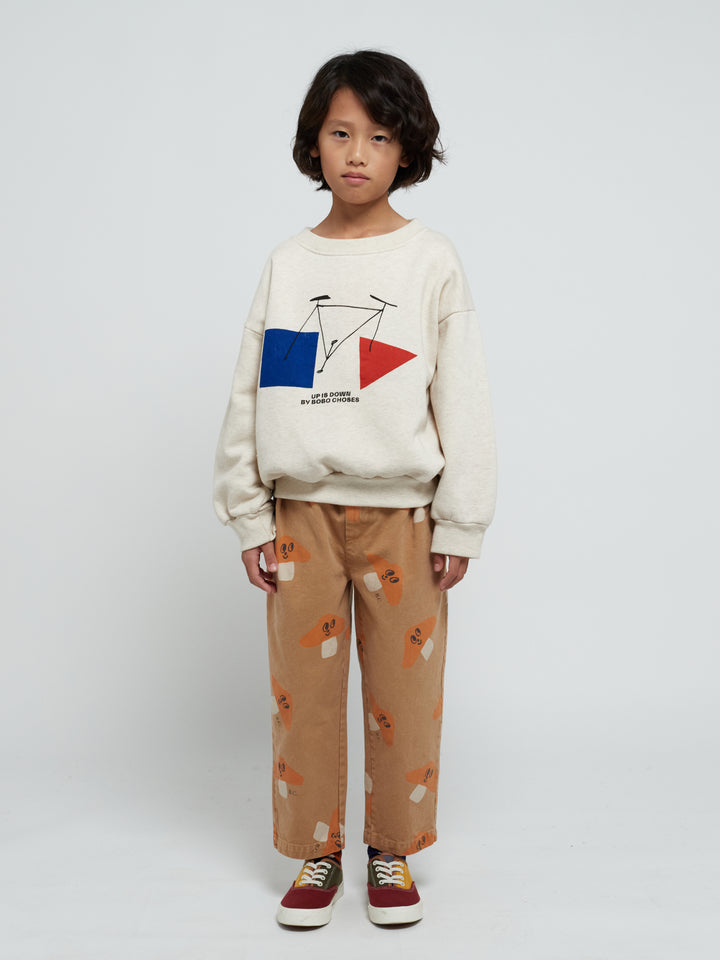 Enfant avec Pantalon en coton biologique brun pâle avec imprimé champignons