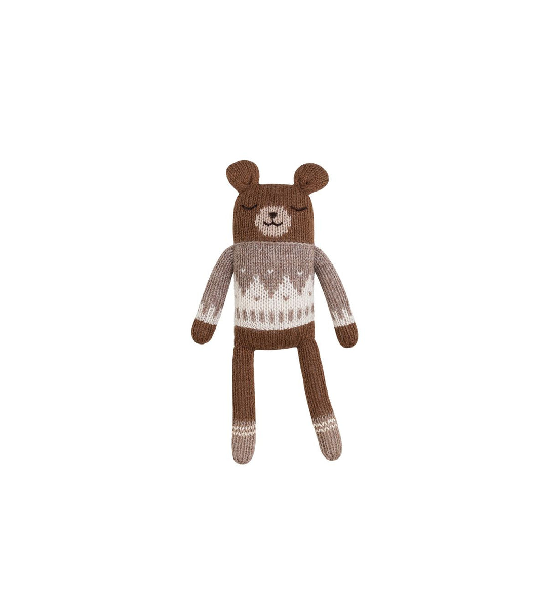 Petit ourson en tricot avec  Pull jacquard avoine