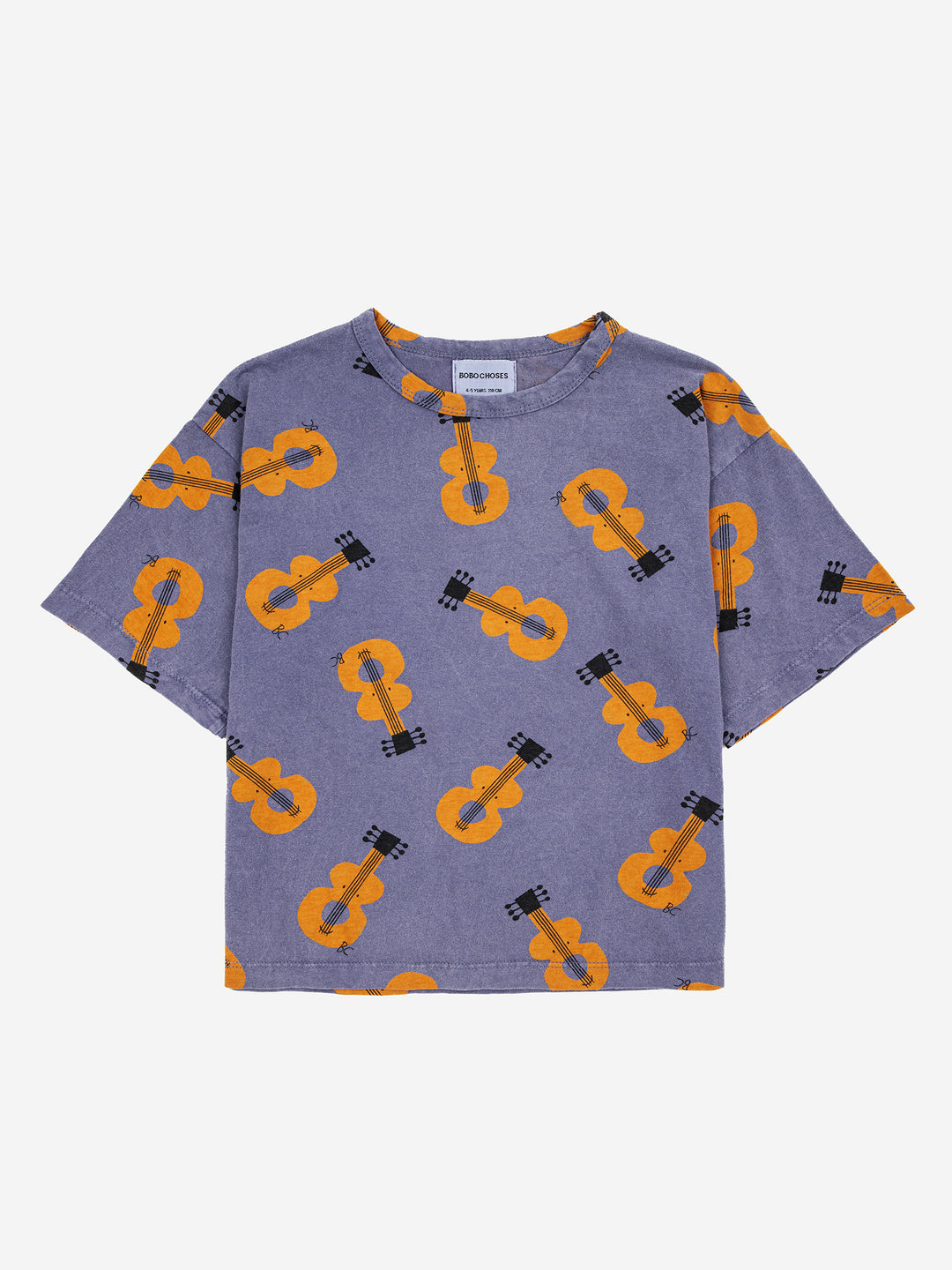 T shirt pour enfant en coton bio blue avec guitares oranges