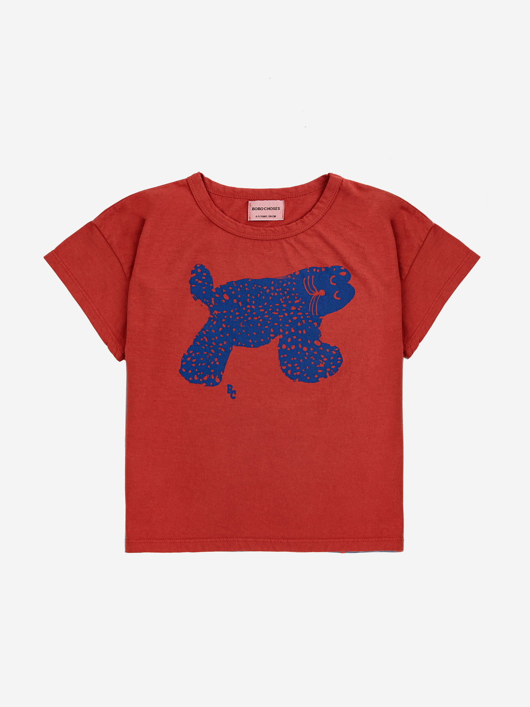 T shirt en coton bio rouge avec chat blue