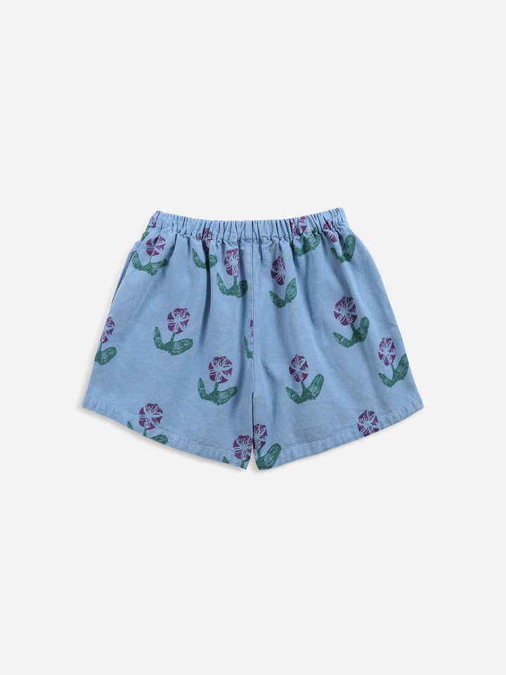 Bobo Choses blue woven culotte with purple floral print back