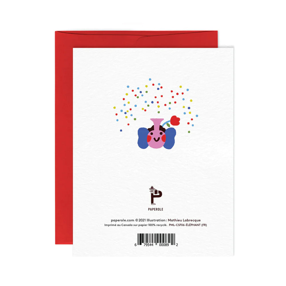 Verso de Paperole Carte de souhaits Éléphant et enveloppe rouge
