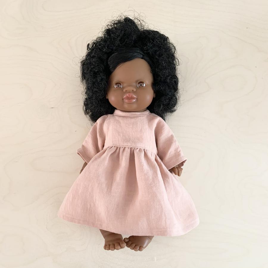 paola reina african doll with pink linen dress