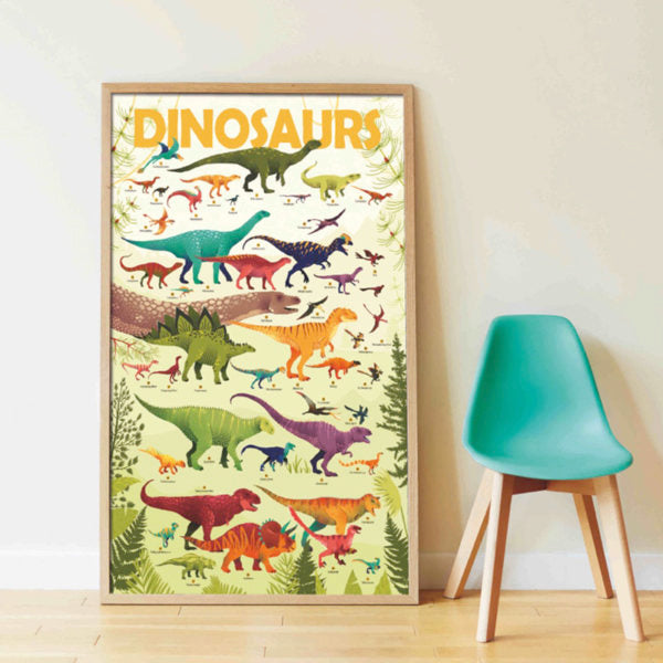 poster representing colorful dinosaurs