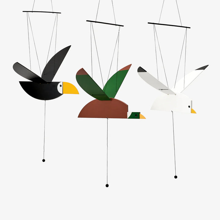 Mobiles oiseaux en bois, toucan, canard, mouette