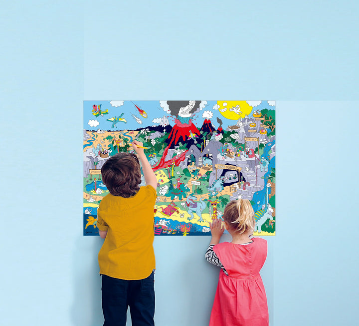 Enfants avec Omy Affiche géante à décorer + Autocollants - Dinos