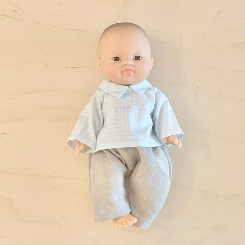 poupée avec Ensemble en coton pour poupée gris carré