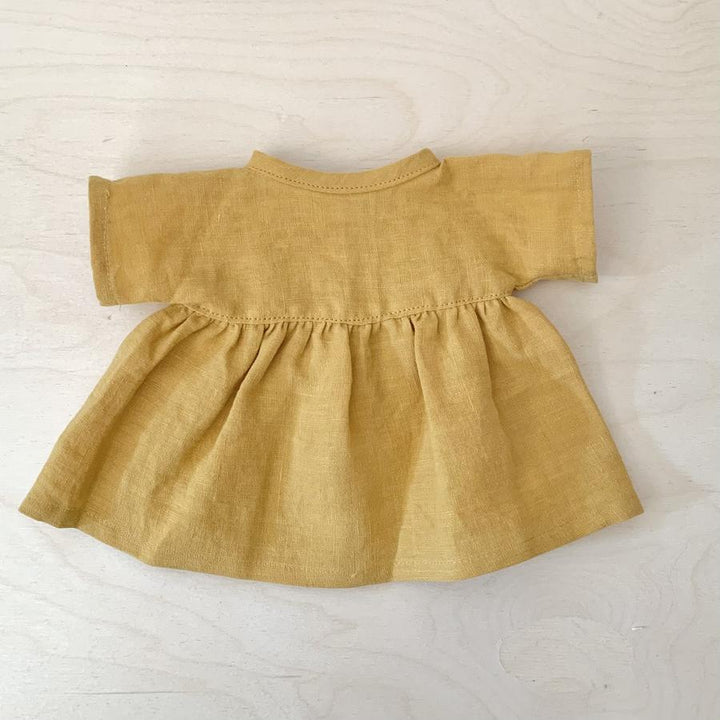 la fée raille robe en lin pour poupée moutarde mustard linen doll dress